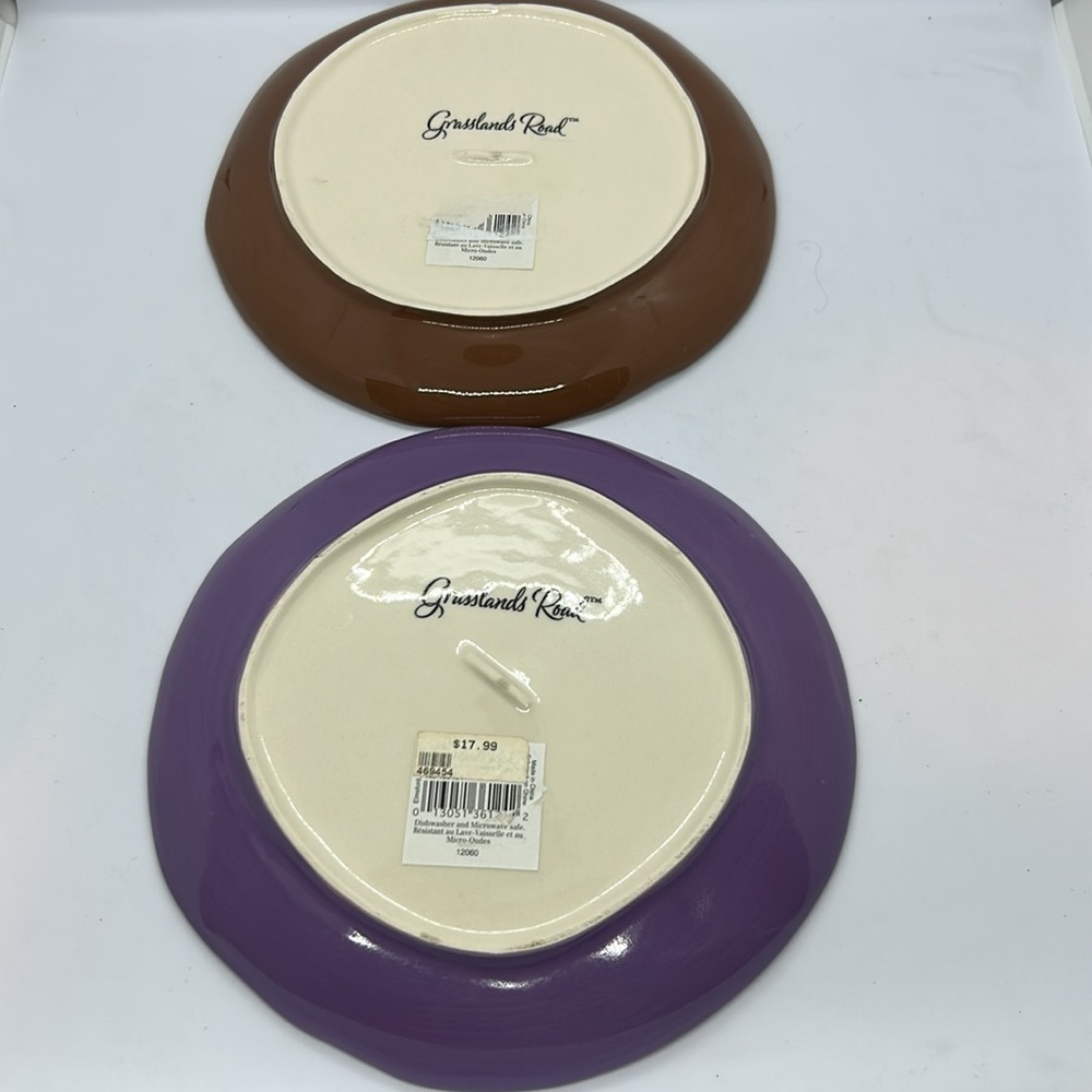 Grasslands Road OWL PLATES Woodgrain Tree Stump Leaves Set of 2 NEW WITH TAG - Picture 6 of 8